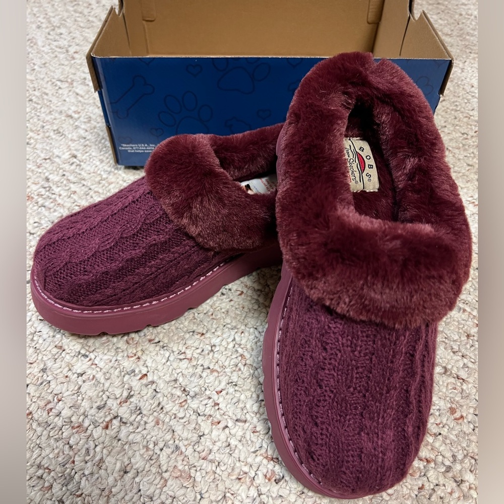 Skechers Women’s' BOBS Furry Slippers - Burgundy - Picture 2 of 6